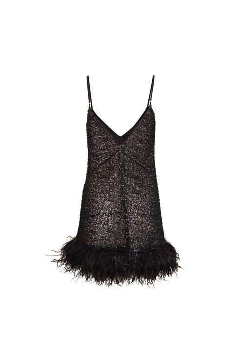 Mini Vestido Plumas Negro
